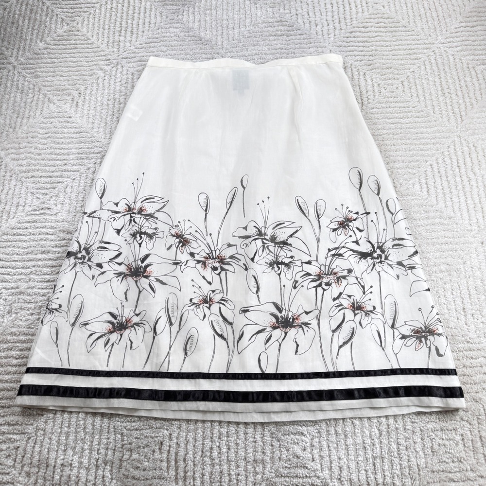 Due Per Due Silk Midi Skirt Women 10 White Garden Party Coquette Vintage Y2K